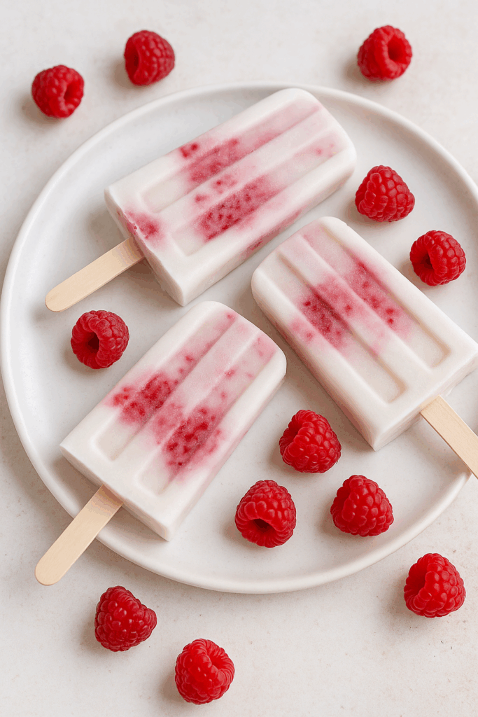 Kokos Himbeer Eis am Stiel