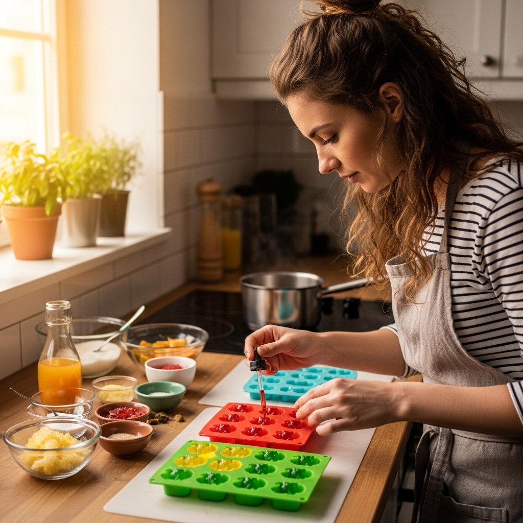 Eine Frau macht Gummibärchen selbst in der Küche